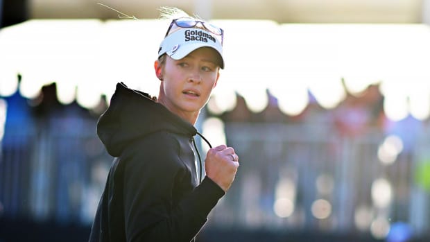 Nelly Korda of the United States reacts on the 18th green during the final round of the LPGA Drive On Championship at Bradenton Country Club on January 28, 2024 in Bradenton, Florida. 